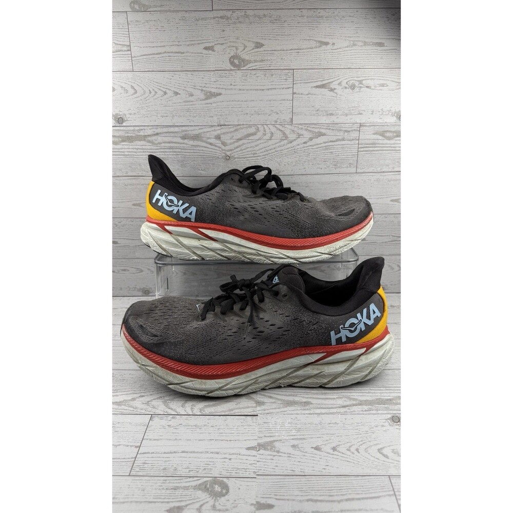 Hoka One One Clifton 8 Road Running Shoes Mens Size 13 2E Gray Red #98